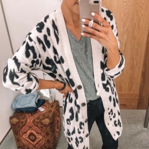 SOMETHING NAVY Leopard V Neck Long Cardigan Sweater Size M NWT - Picture 4 of 11